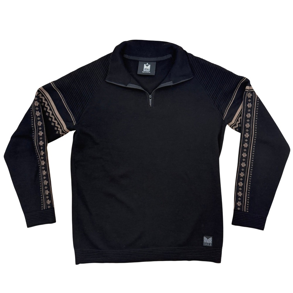 Dale of Norway Geilo Men's S Black 100% Merino Wool Quarter Zip Nordic Sweater
